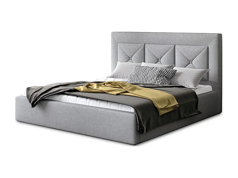 Tweepersoonsbed bekleed met Clarin-stof-Kleur Lichtgrijs-Slapen 140x200cm-Versie met boxspring