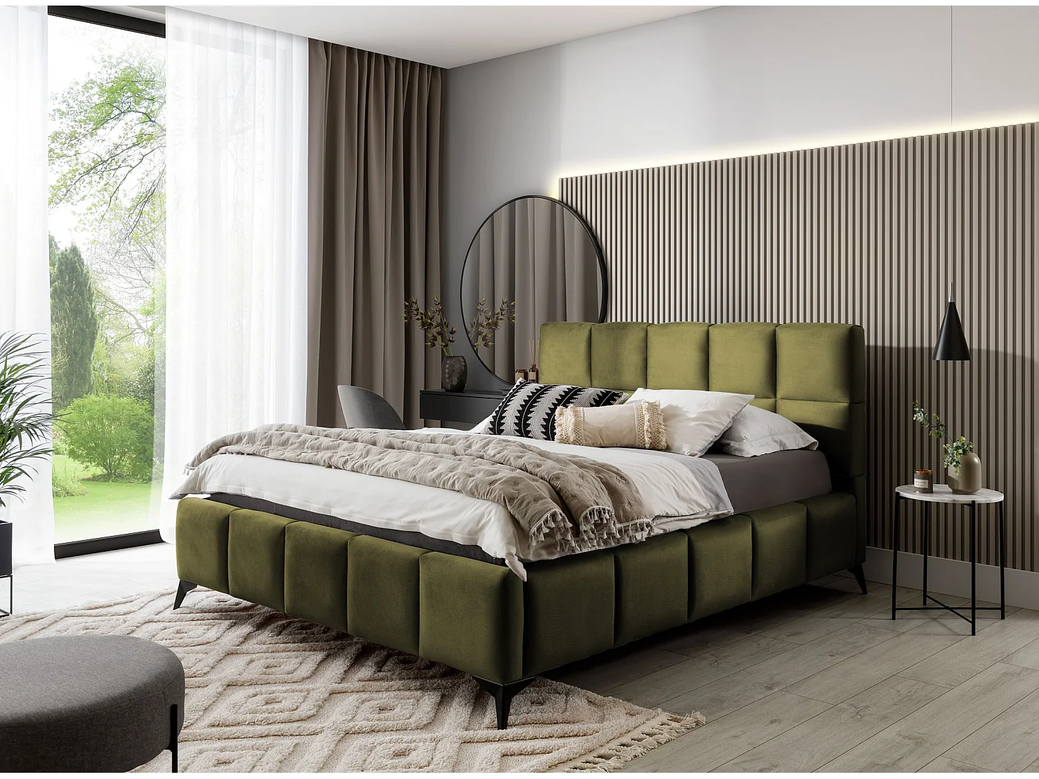 Mister luxe gewatteerd fluwelen opbergbed-Kleur Olijfgroen-Slapen 180x200cm