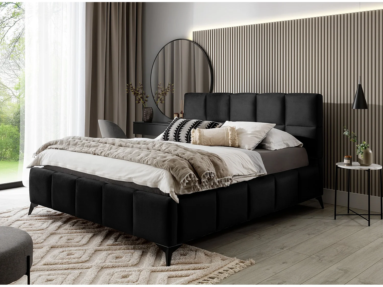 Lit coffre de luxe velours capitonné Mister-Couleur Noir-160x200