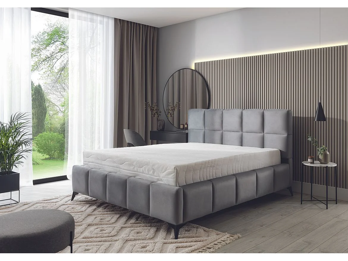 Mister luxe gewatteerd fluwelen opbergbed-Kleur Grijs-Slapen 180x200cm