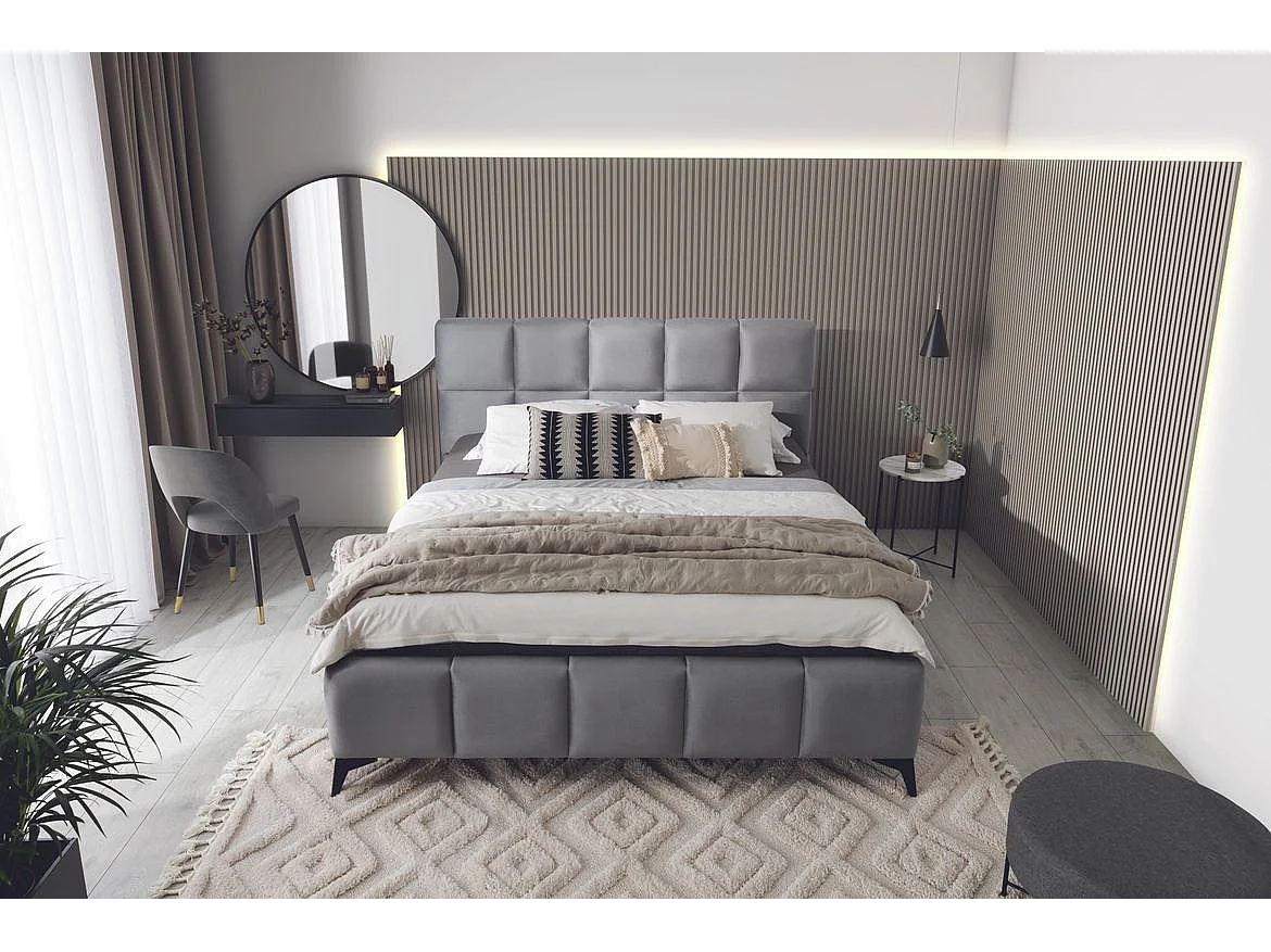 Mister luxe gewatteerd fluwelen opbergbed-Kleur Grijs-Slapen 180x200cm