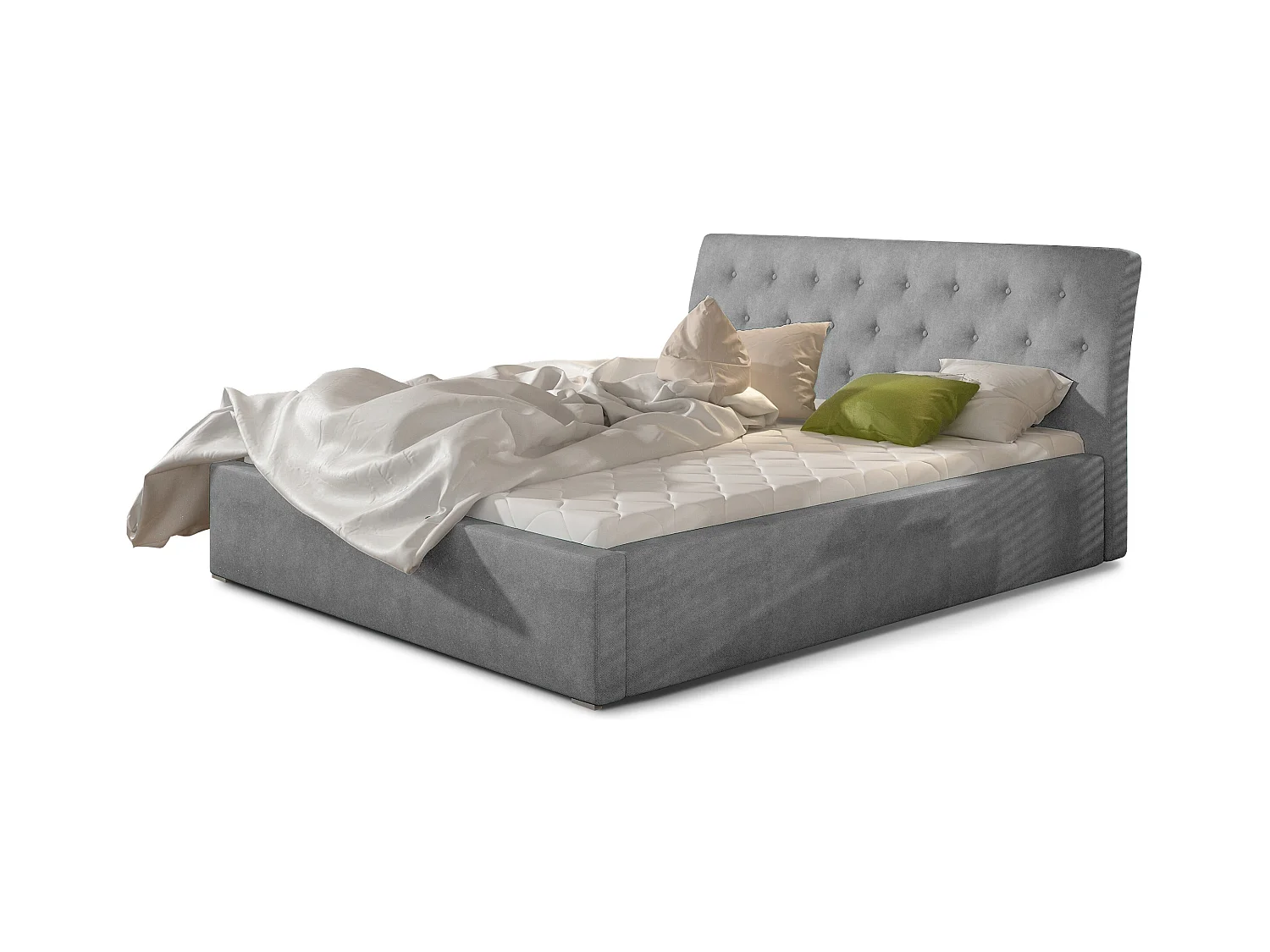Lit velours capitonné Venizia-Couleur Gris clair-200x200-Version avec sommier