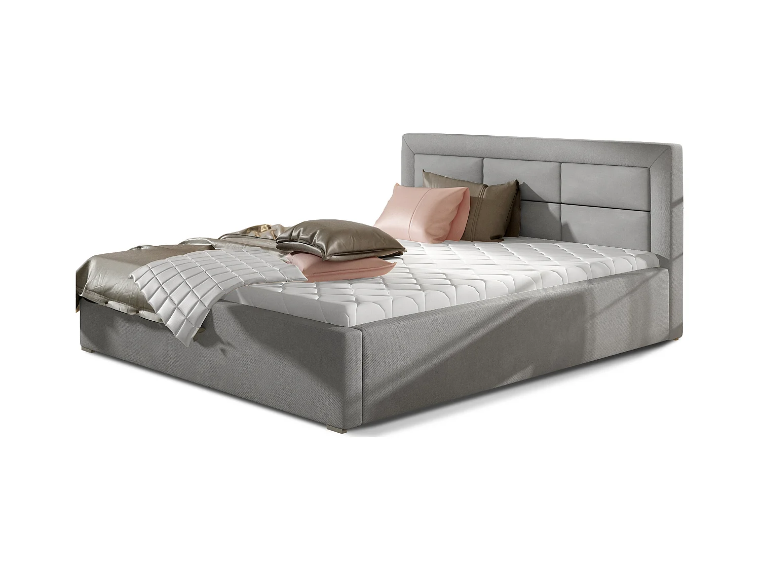 Rizaro modern gewatteerd fluwelen bed-Kleur Lichtgrijs-Slapen 200x200cm-Versie opslagruimte