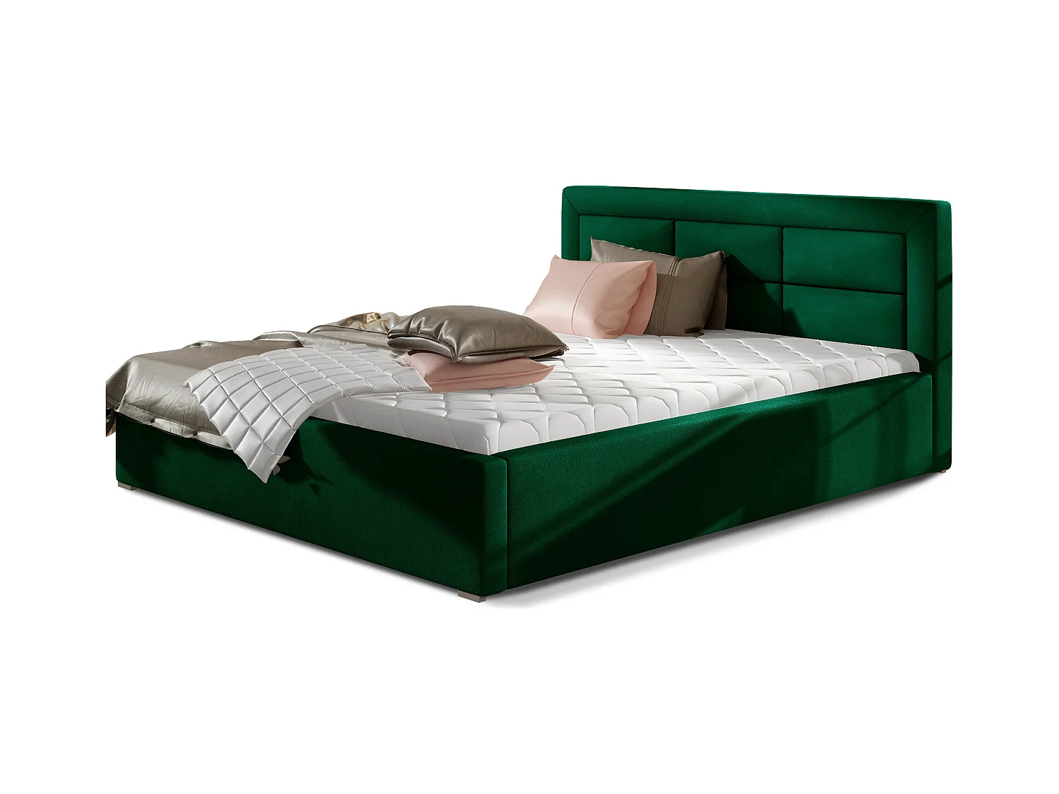Lit moderne velours capitonné Rizaro-Couleur Vert épinard-180x200-Version coffre de rangement