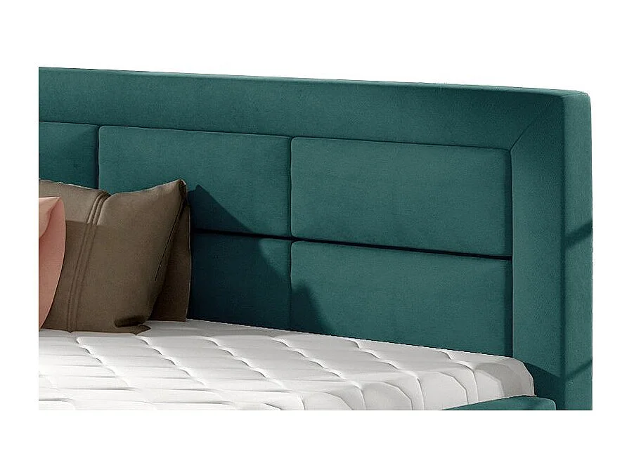 Lit moderne velours capitonné Rizaro-Couleur Bleu canard-200x200-Version coffre de rangement