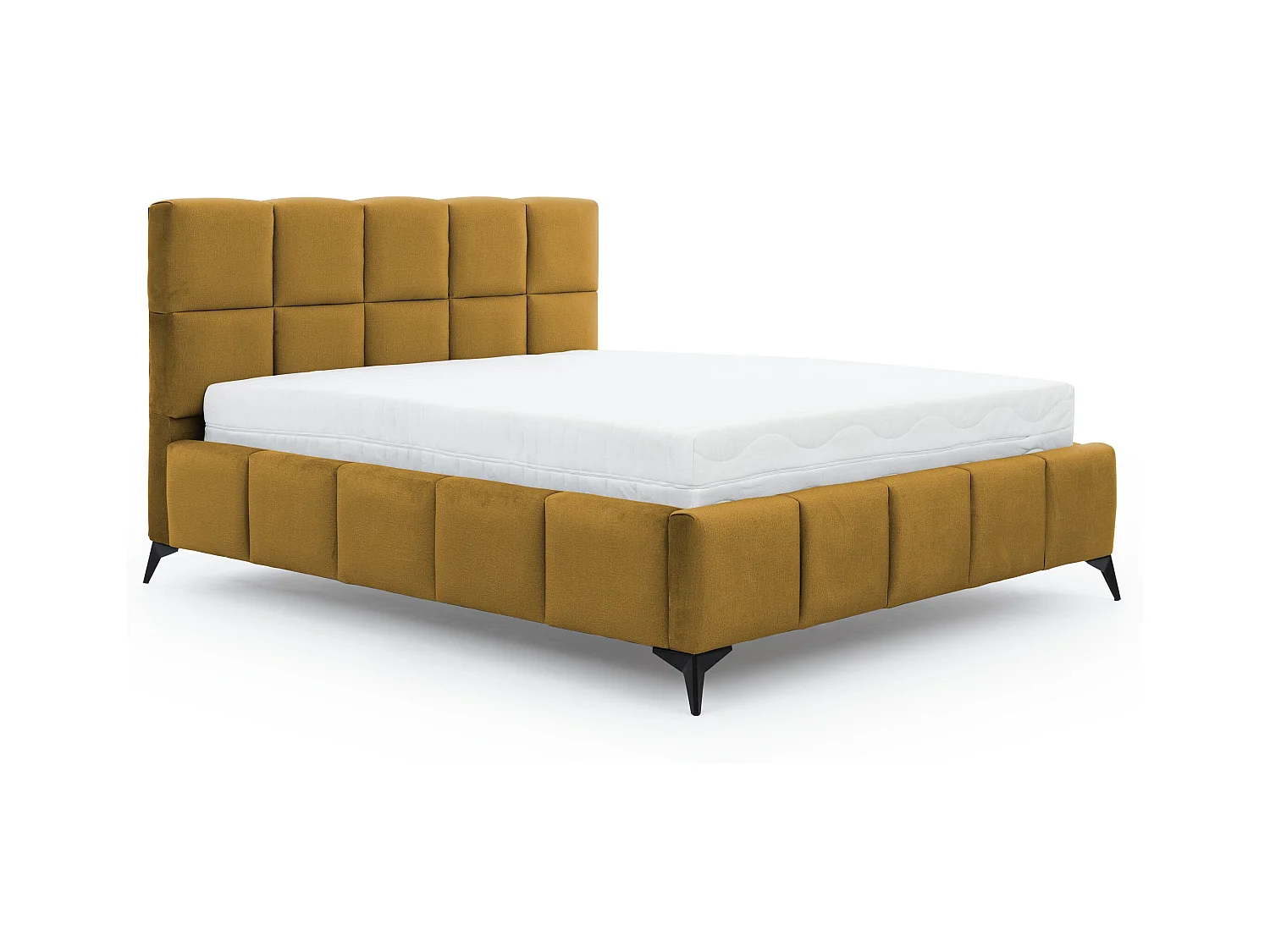 Lit coffre de luxe velours capitonné Mister-Couleur Jaune chamoix-180x200