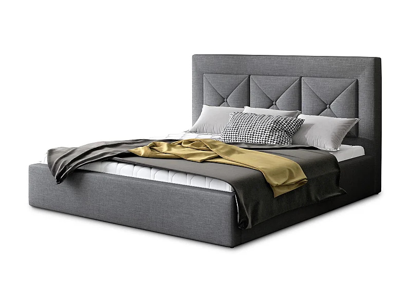 Tweepersoonsbed bekleed met Clarin-stof-Kleur Grijs-Slapen 140x200cm-Versie opslagruimte