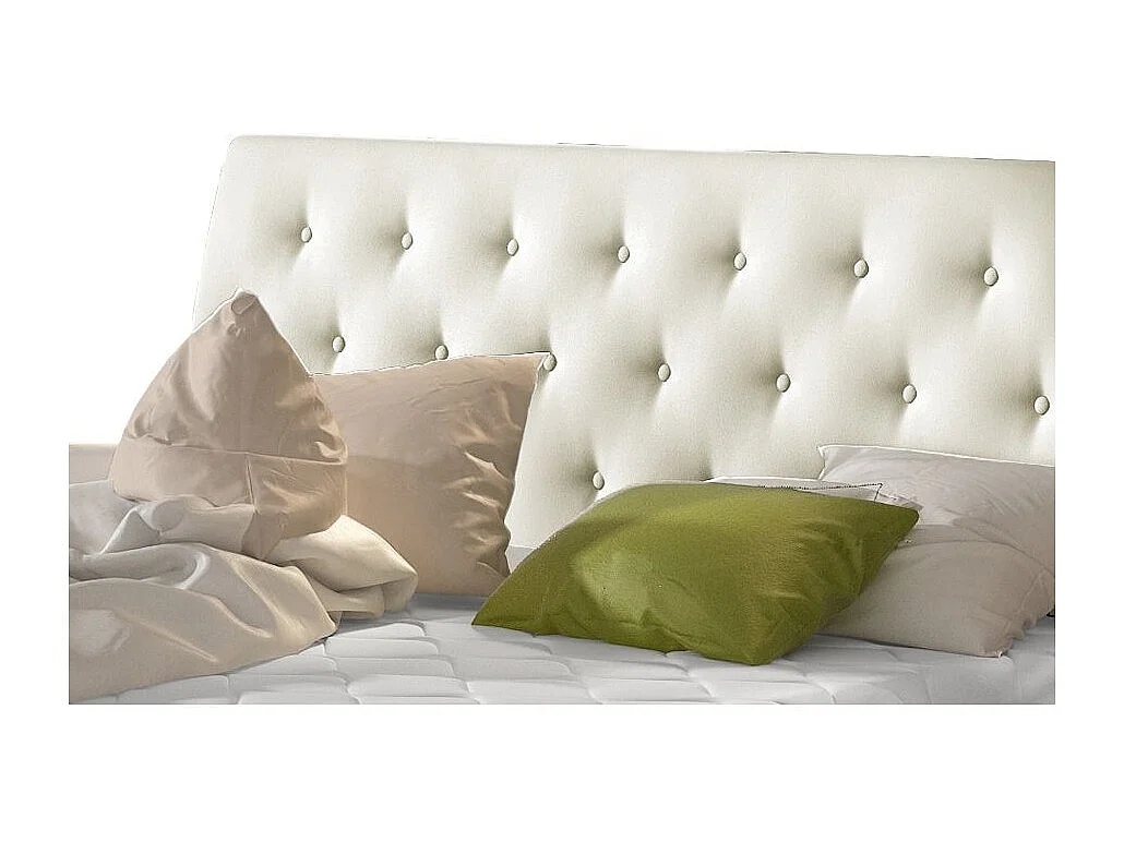 Lit simili cuir capitonné Venizia-Couleur Crème-140x200-Version coffre de rangement