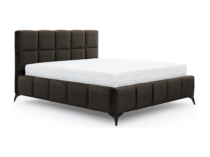 Lit coffre de luxe velours capitonné Mister-Couleur Marron Foncé-140x200