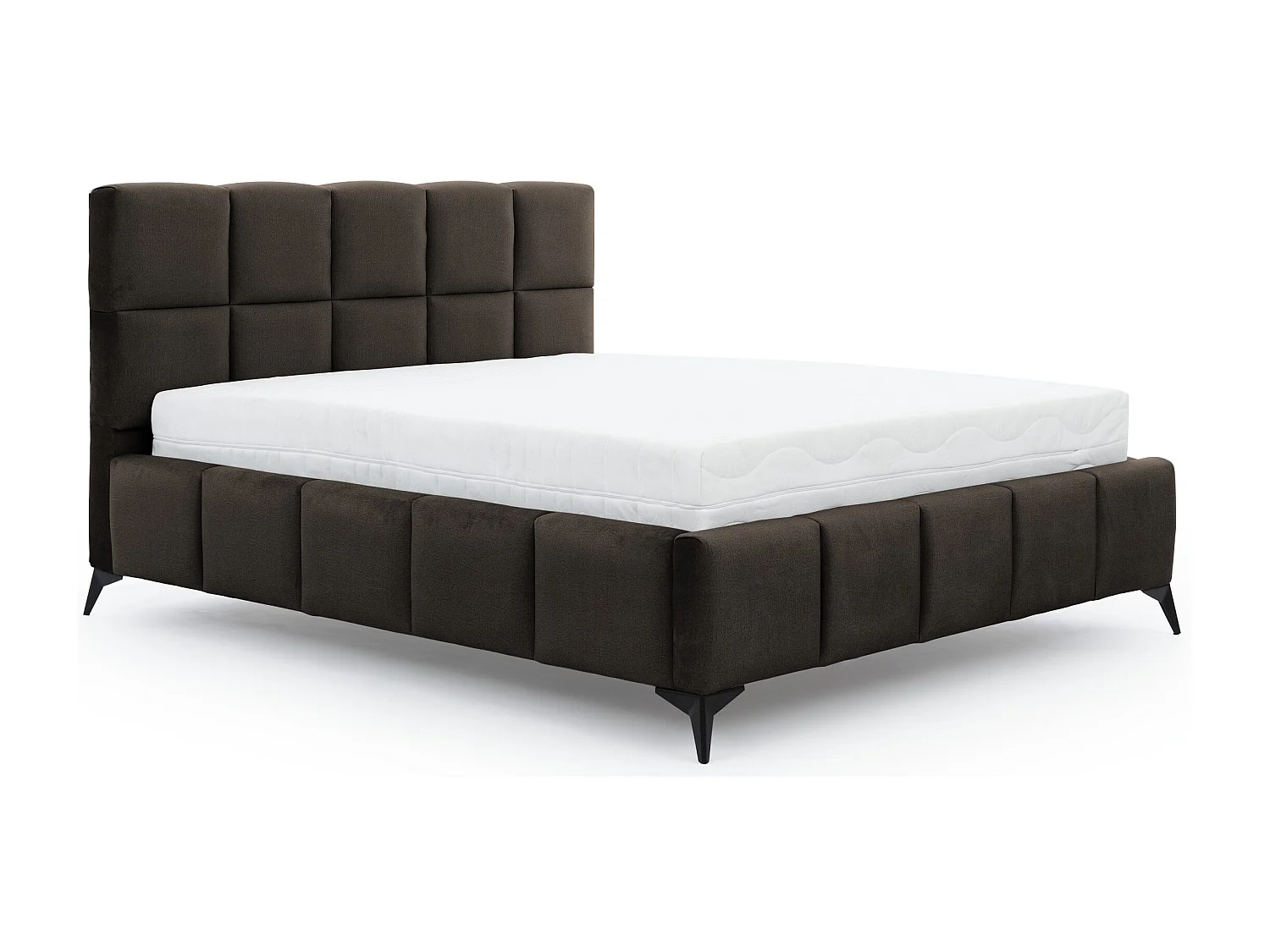 Lit coffre de luxe velours capitonné Mister-Couleur Marron Foncé-140x200