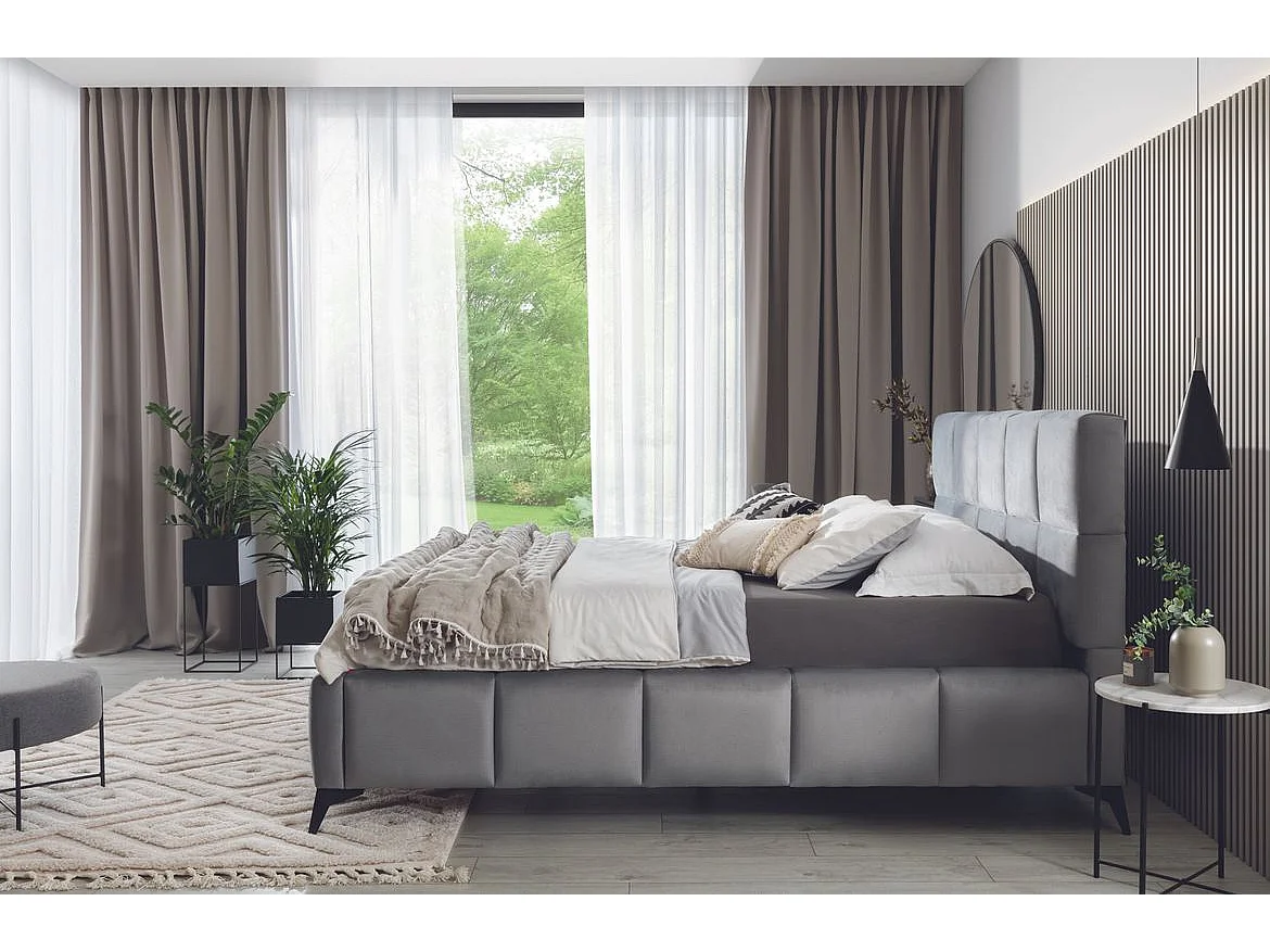 Mister luxe gewatteerd fluwelen opbergbed-Kleur Donkergrijs-Slapen 160x200cm