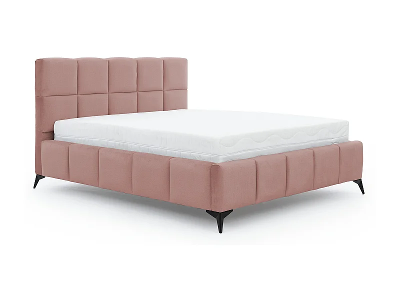 Lit coffre de luxe velours capitonné Mister-Couleur Rose poudré-180x200