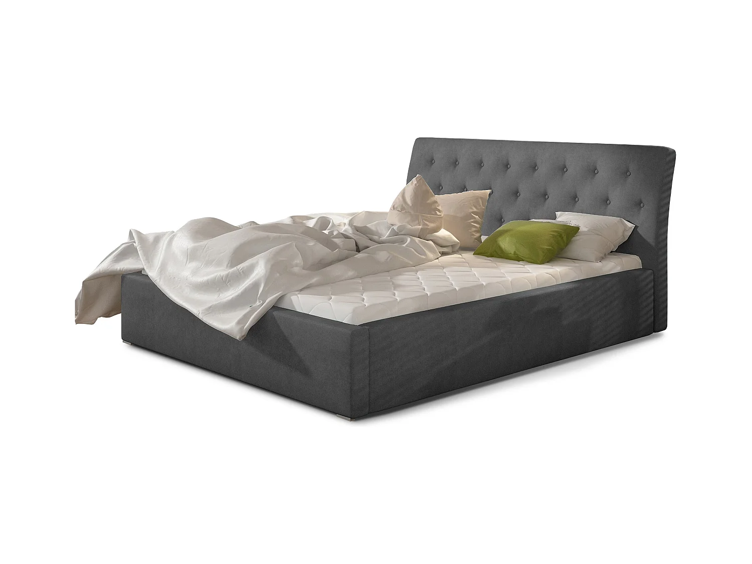 Lit velours capitonné Venizia-Couleur Gris-200x200-Version avec sommier