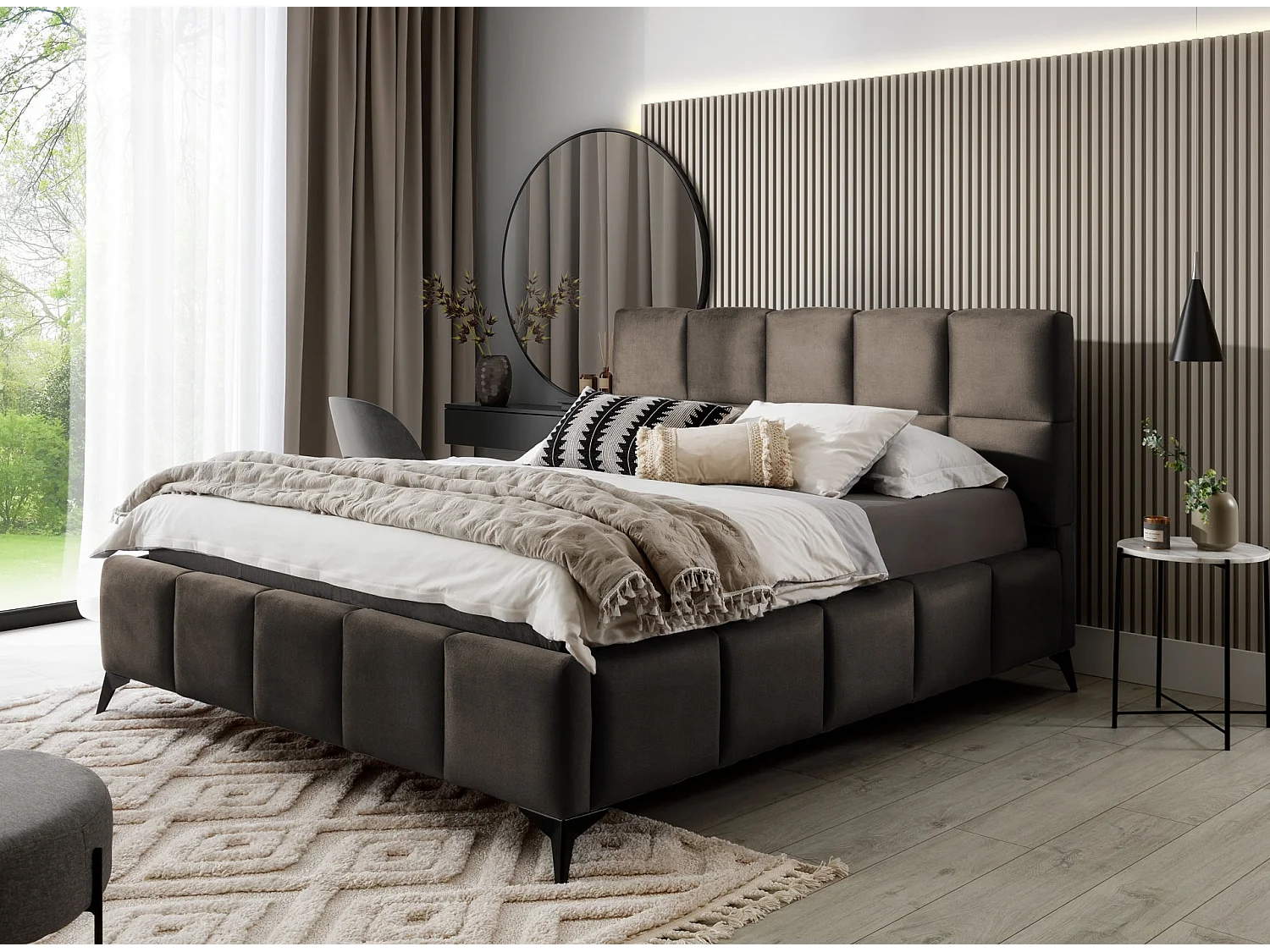 Mister luxe gewatteerd fluwelen opbergbed-Kleur Donker bruin-Slapen 160x200cm