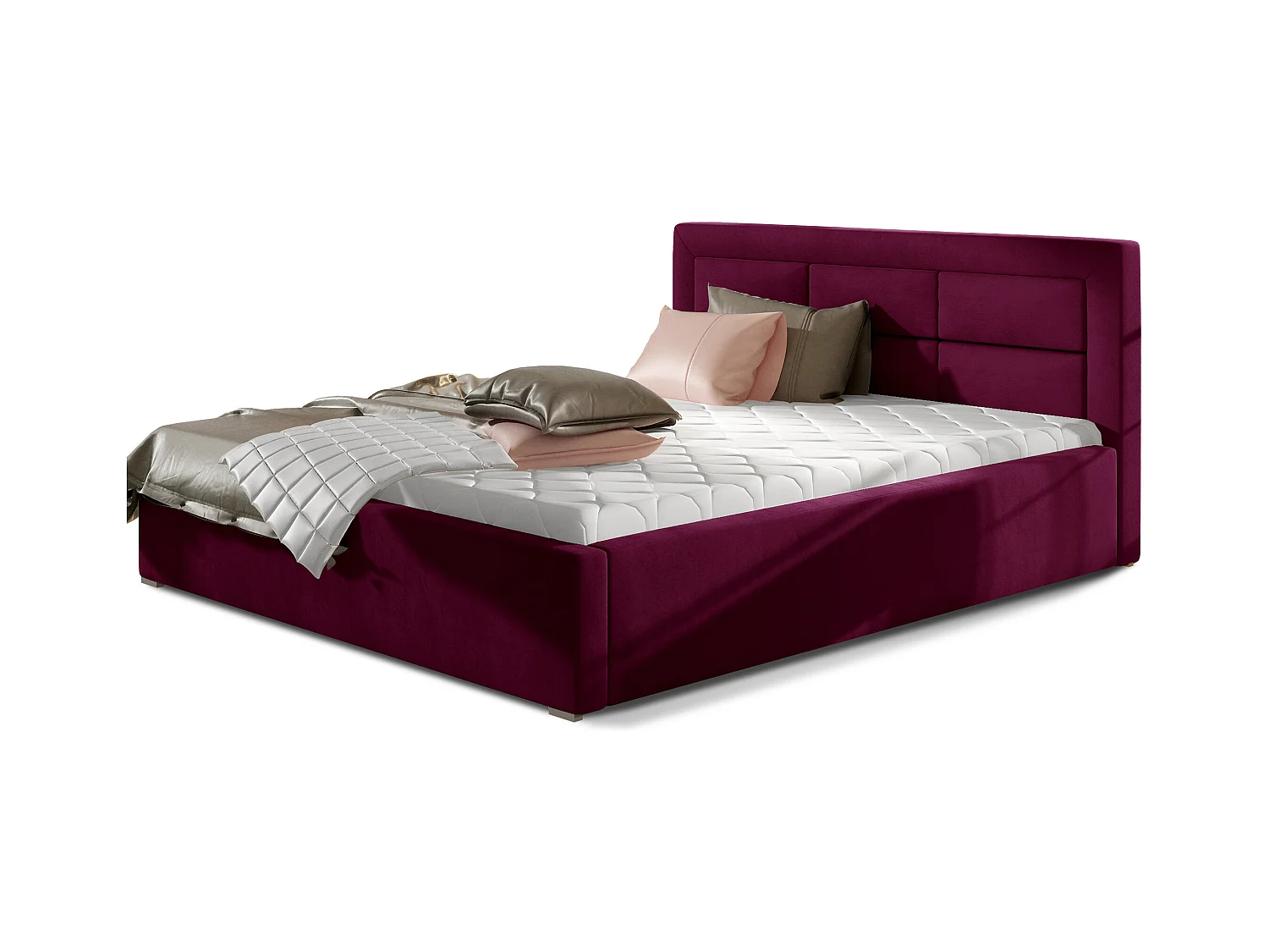 Rizaro modern gewatteerd fluwelen bed-Kleur Donker magenta-Slapen 180x200cm-Versie opslagruimte