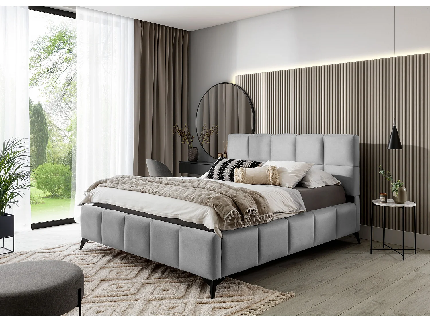 Lit coffre de luxe velours capitonné Mister-Couleur Gris clair-160x200