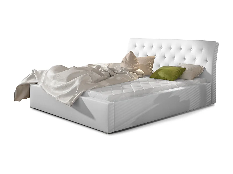 Lit simili cuir capitonné Venizia-Couleur Blanc-140x200-Version avec sommier