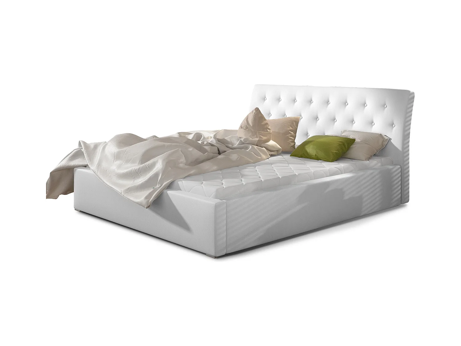 Lit simili cuir capitonné Venizia-Couleur Blanc-140x200-Version avec sommier