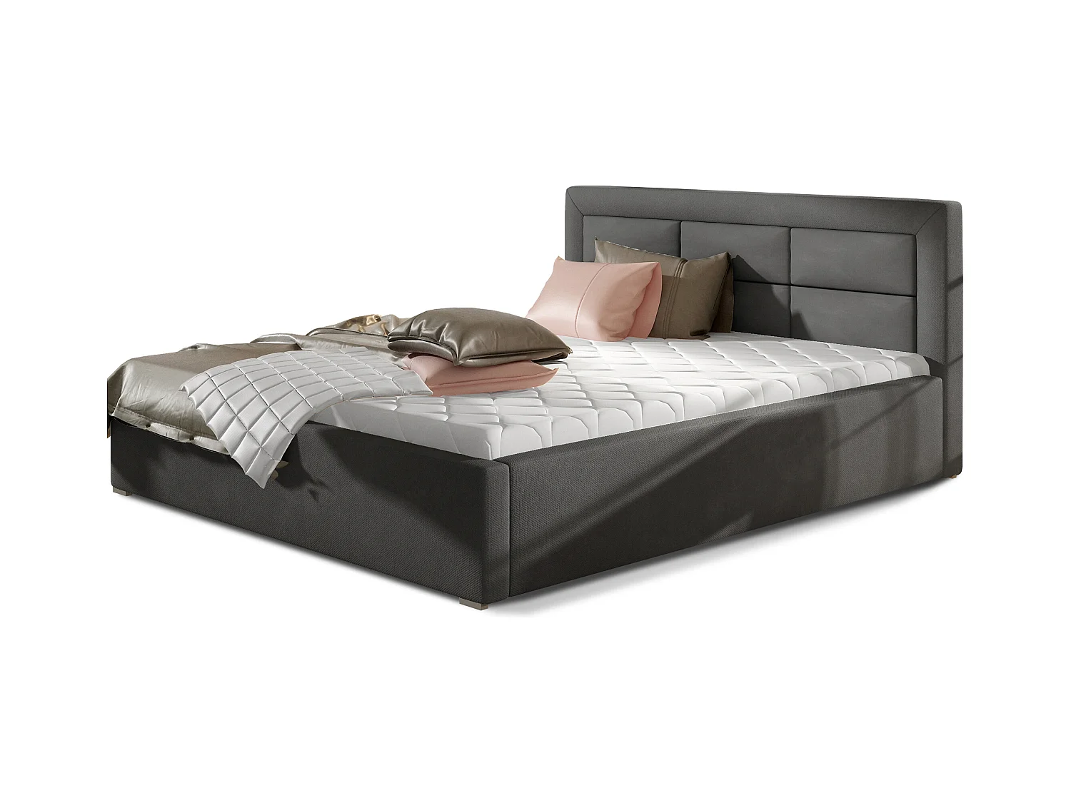 Rizaro modern gewatteerd fluwelen bed-Kleur Donkergrijs-Slapen 200x200cm-Versie opslagruimte