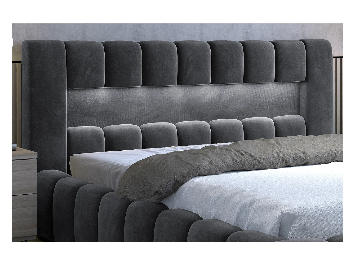 Lit design avec coffre tapissé velours Luto-Couleur Gris-180x200