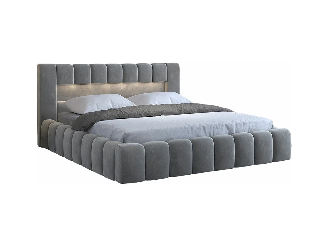 Lit design avec coffre tapissé velours Luto-Couleur Gris-180x200
