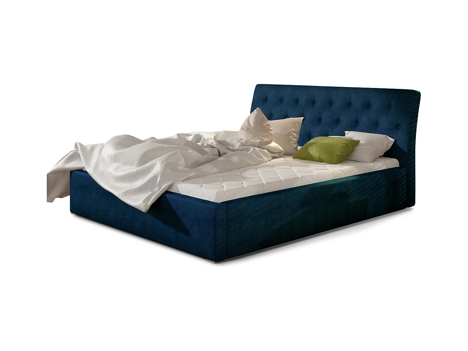 Lit velours capitonné Venizia-Couleur Bleu nuit-180x200-Version avec sommier