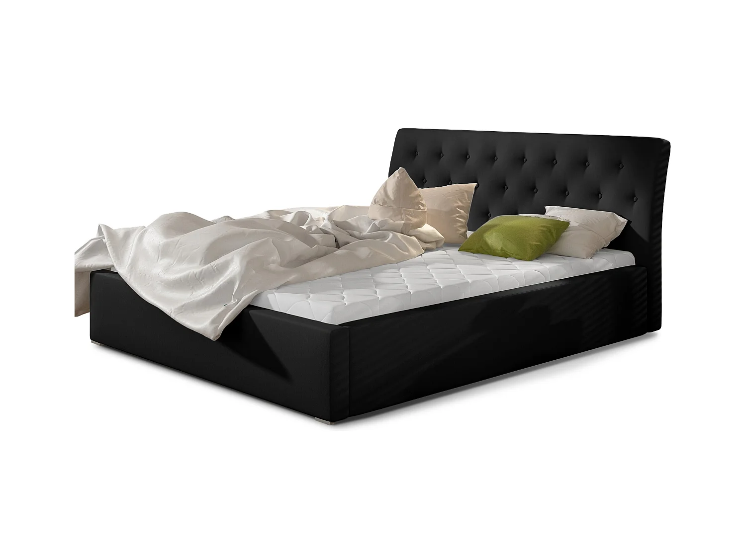 Lit simili cuir capitonné Venizia-Couleur Noir-180x200-Version avec sommier