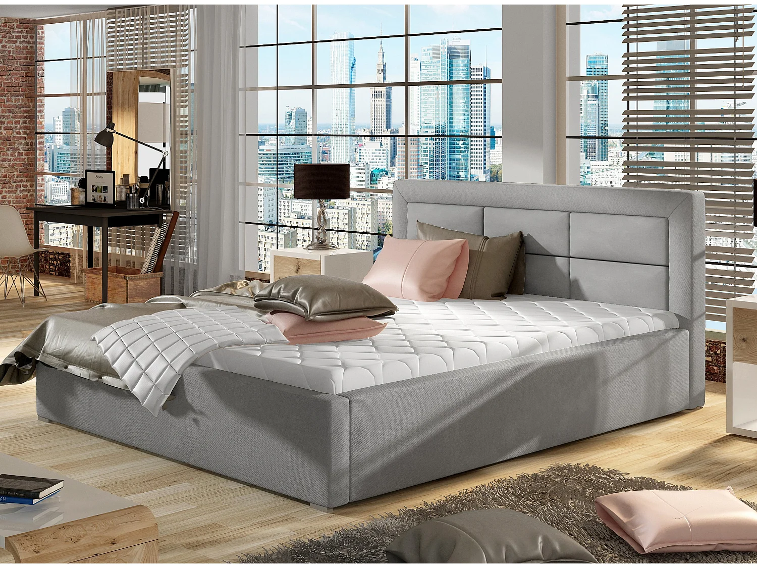 Rizaro modern gewatteerd fluwelen bed-Kleur Lichtgrijs-Slapen 140x200cm-Versie met boxspring