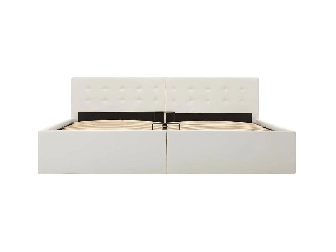Lit coffre 180x200 simili cuir blanc capitonné Rundi