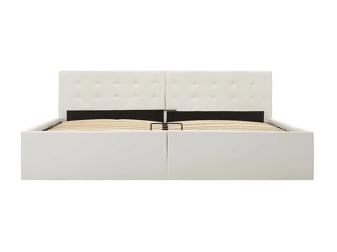 Lit coffre 180x200 simili cuir blanc capitonné Rundi