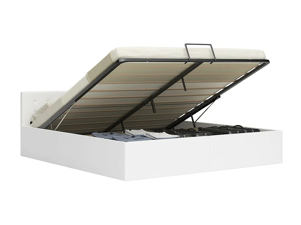 Lit coffre 180x200 simili cuir blanc capitonné Rundi