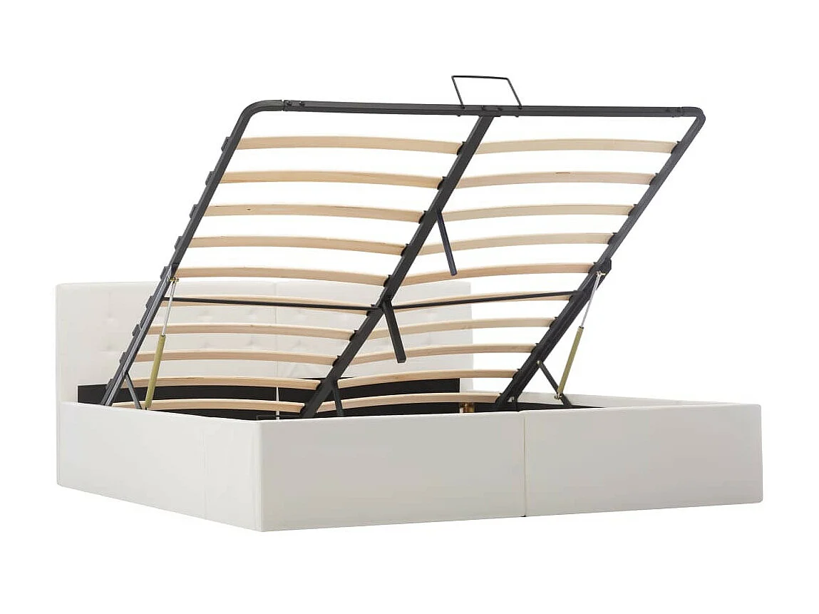 Lit coffre 180x200 simili cuir blanc capitonné Rundi