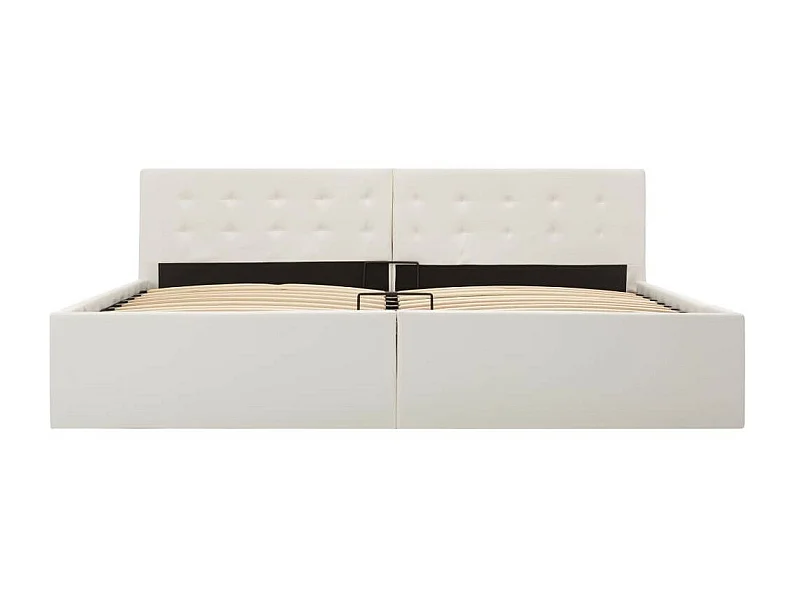 Lit coffre 180x200 simili cuir blanc capitonné Rundi