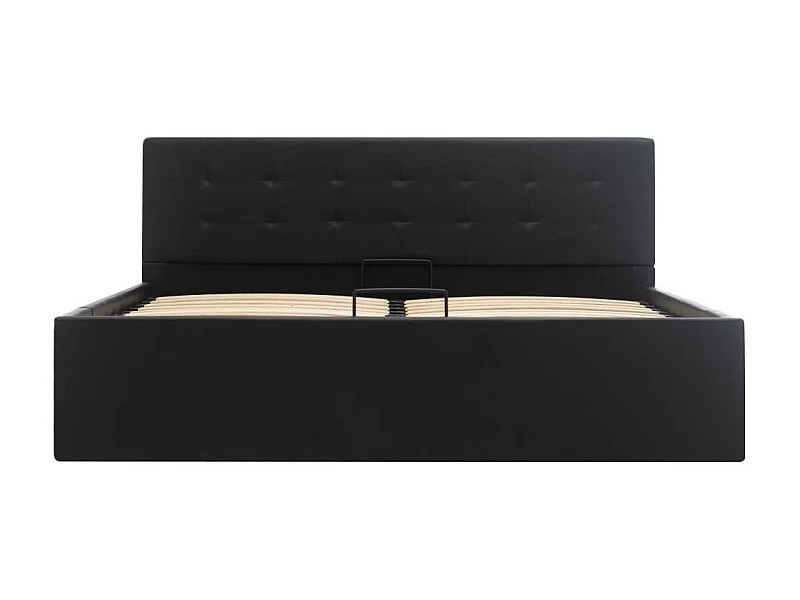 Lit coffre 160x200 simili cuir noir capitonné Rundi