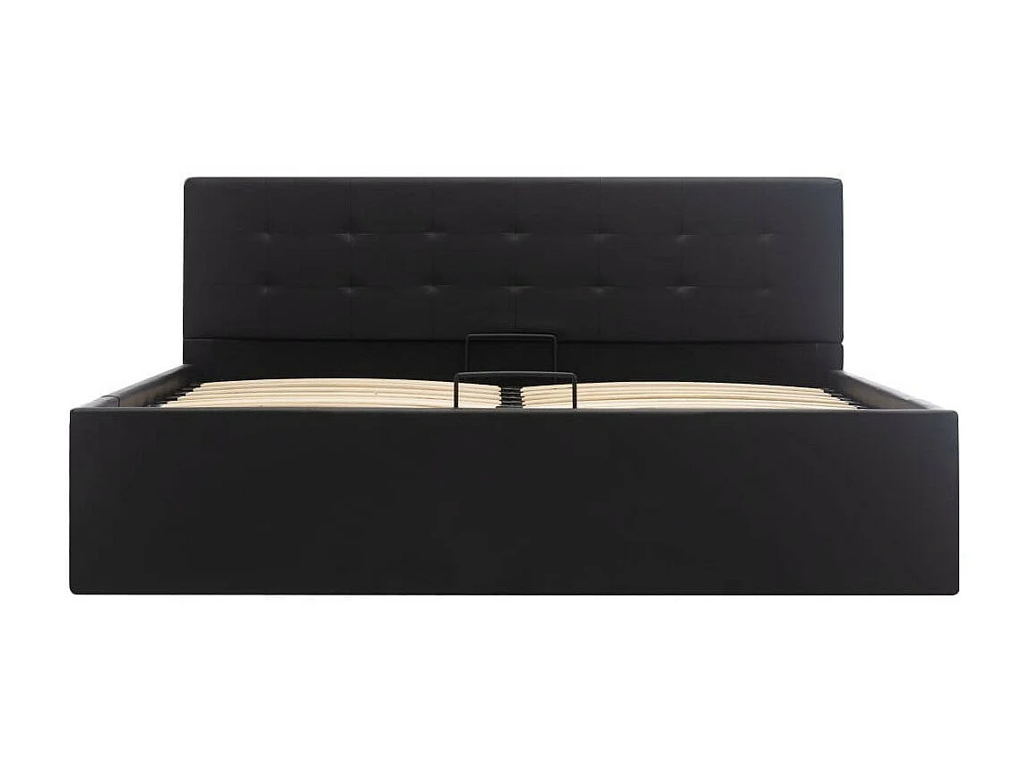 Lit coffre 160x200 simili cuir noir capitonné Rundi