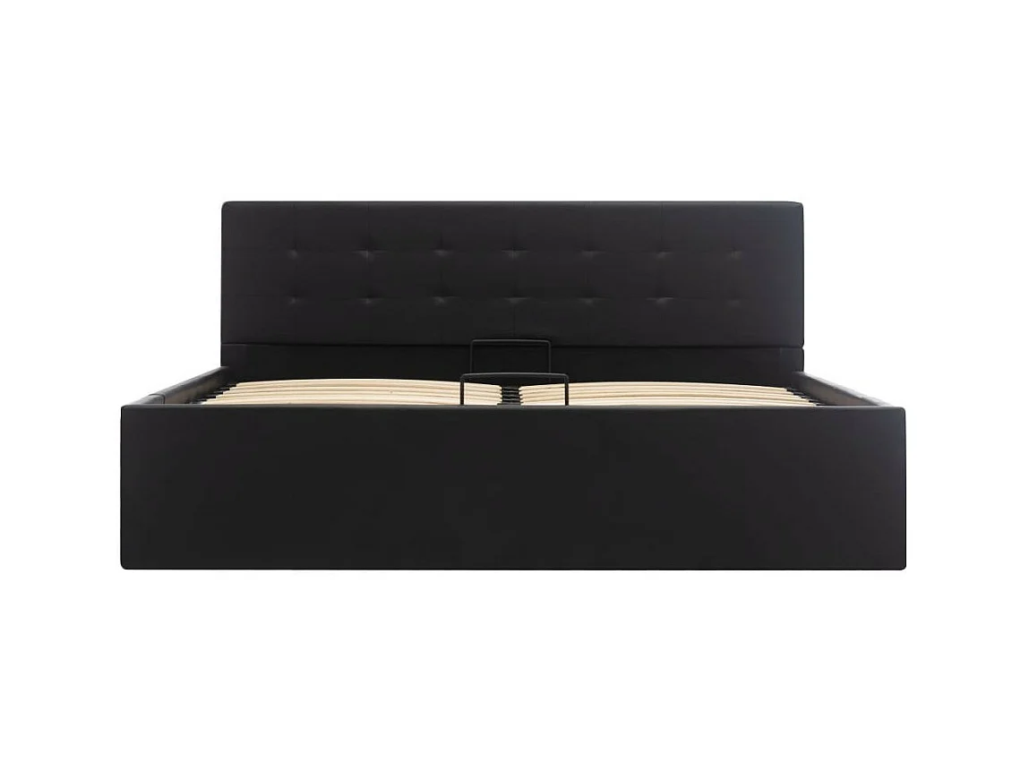 Lit coffre 160x200 simili cuir noir capitonné Rundi