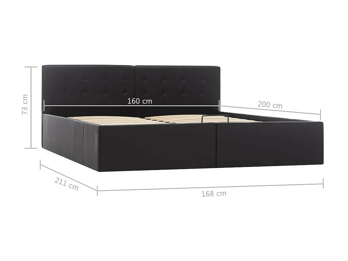 Lit coffre 160x200 simili cuir noir capitonné Rundi