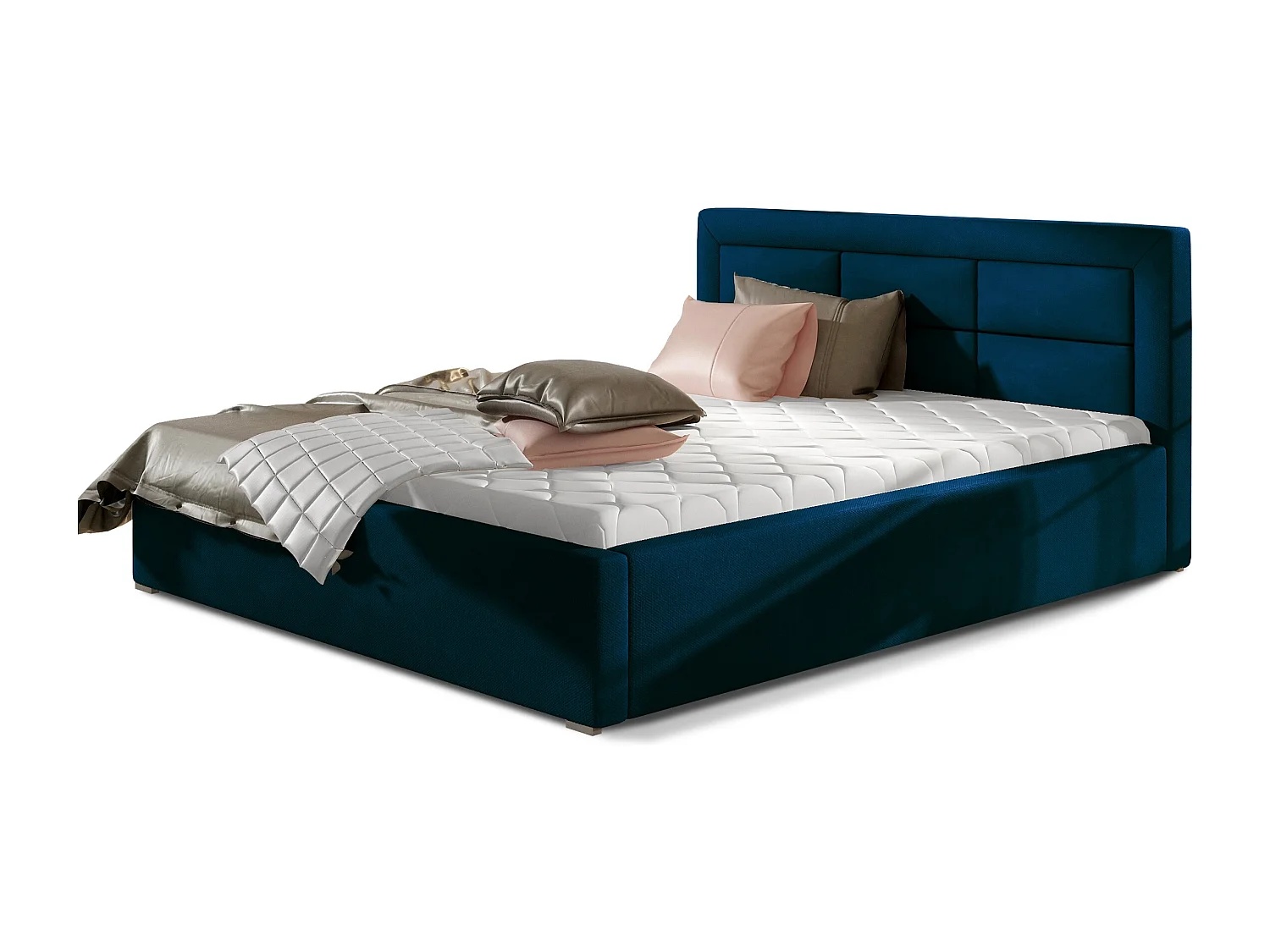 Rizaro modern gewatteerd fluwelen bed-Kleur Middernacht blauw-Slapen 180x200cm-Versie met boxspring