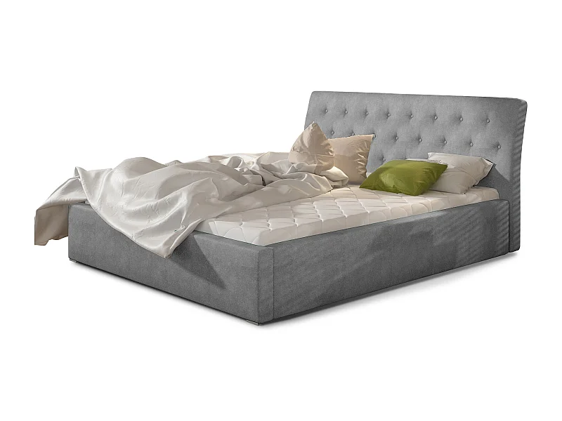 Venizia gewatteerd fluwelen bed-Kleur Lichtgrijs-Slapen 180x200cm-Versie met boxspring