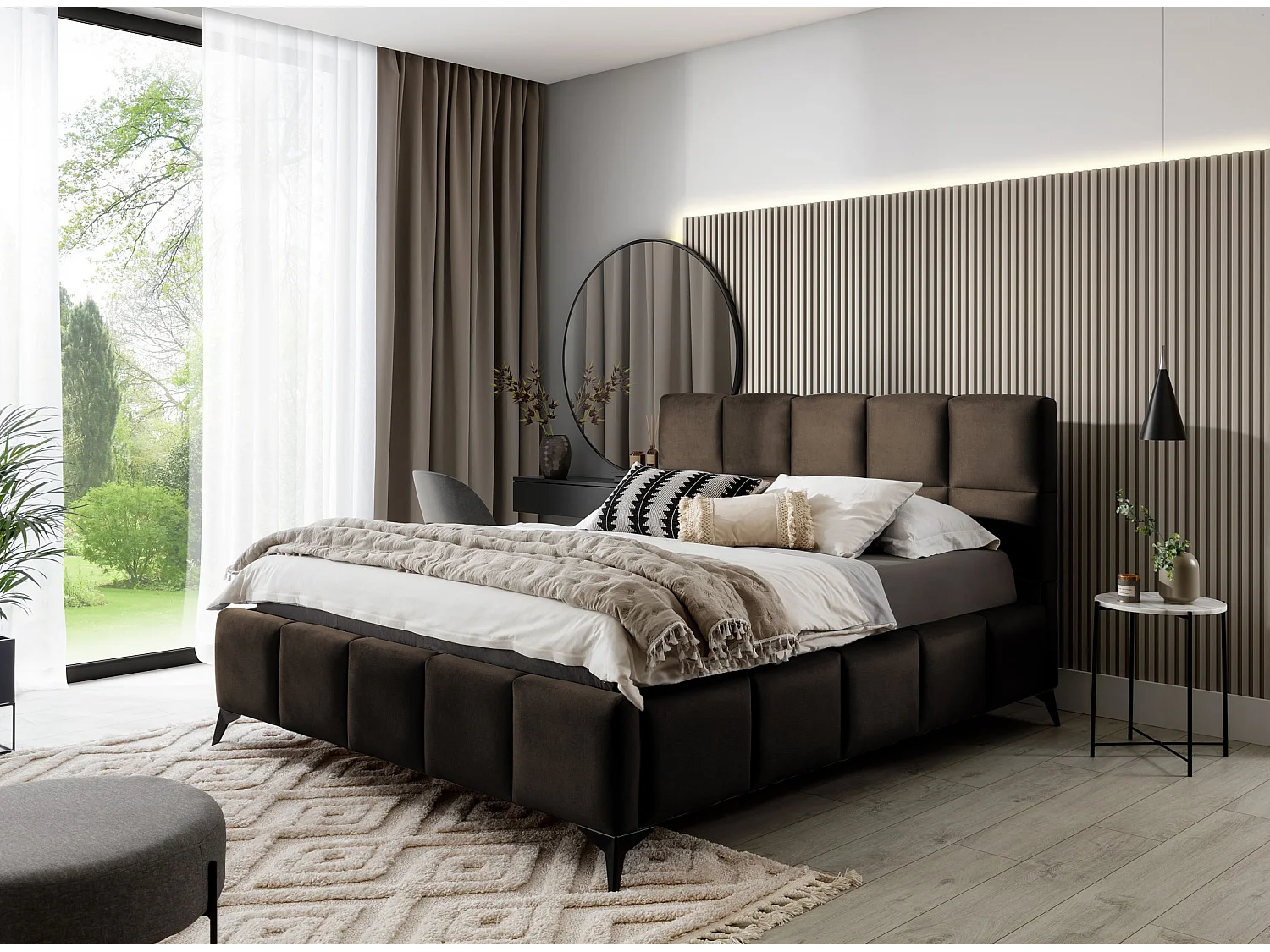 Mister luxe gewatteerd fluwelen opbergbed-Kleur Bruin-Slapen 160x200cm