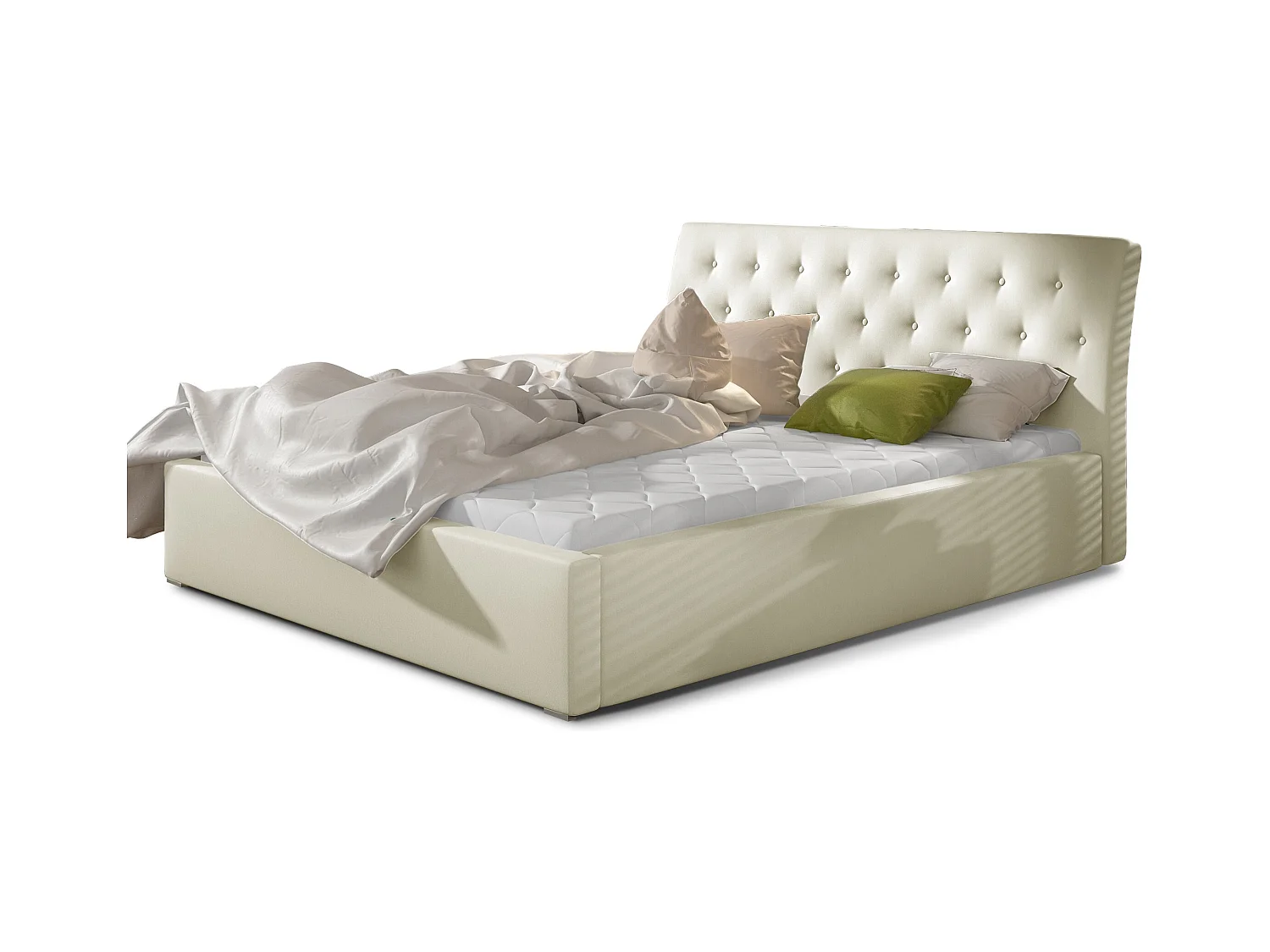 Lit simili cuir capitonné Venizia-Couleur Crème-140x200-Version avec sommier