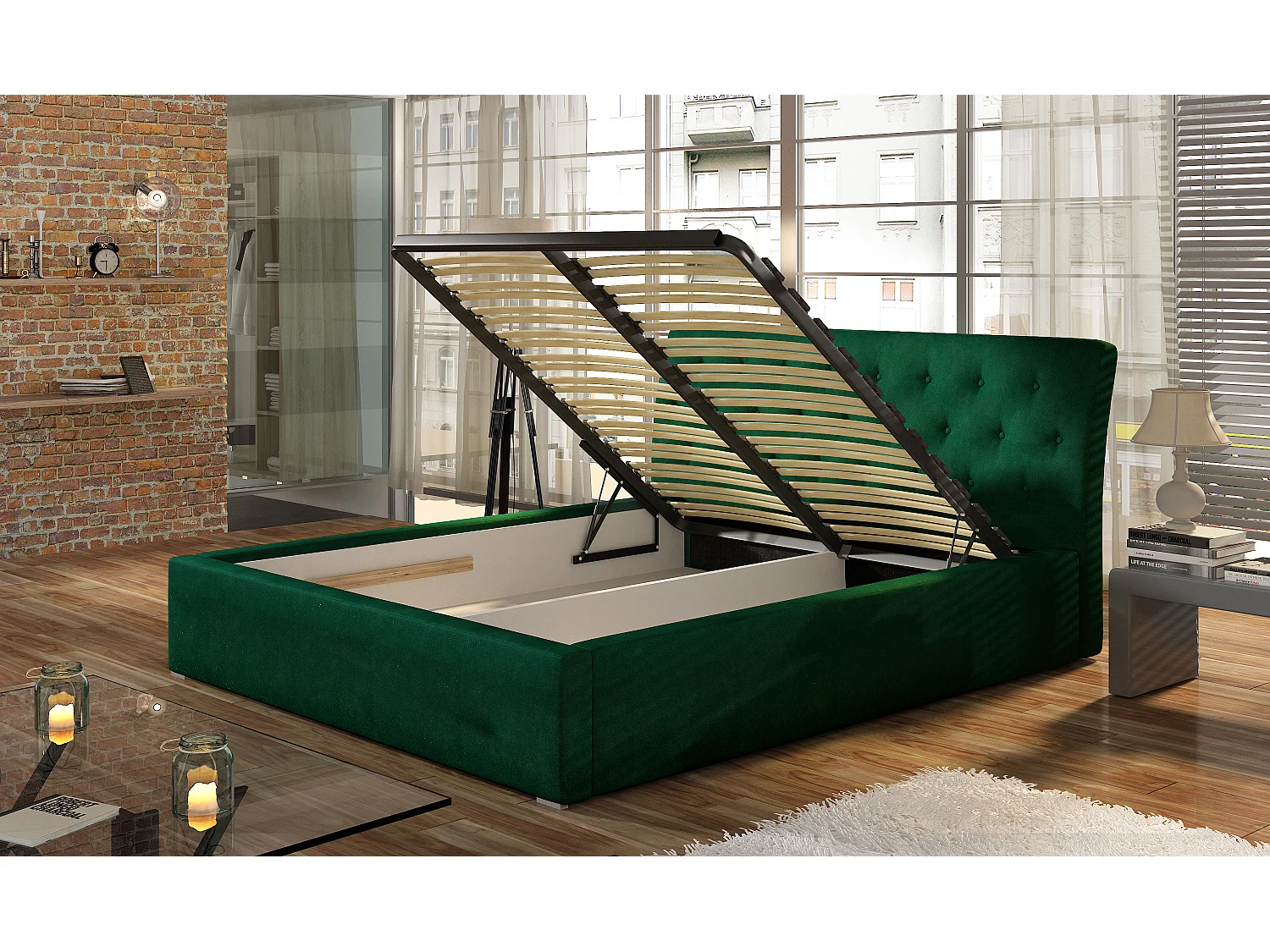 Venizia gewatteerd kunstleer bed-Kleur Wit-Slapen 180x200cm-Versie opslagruimte