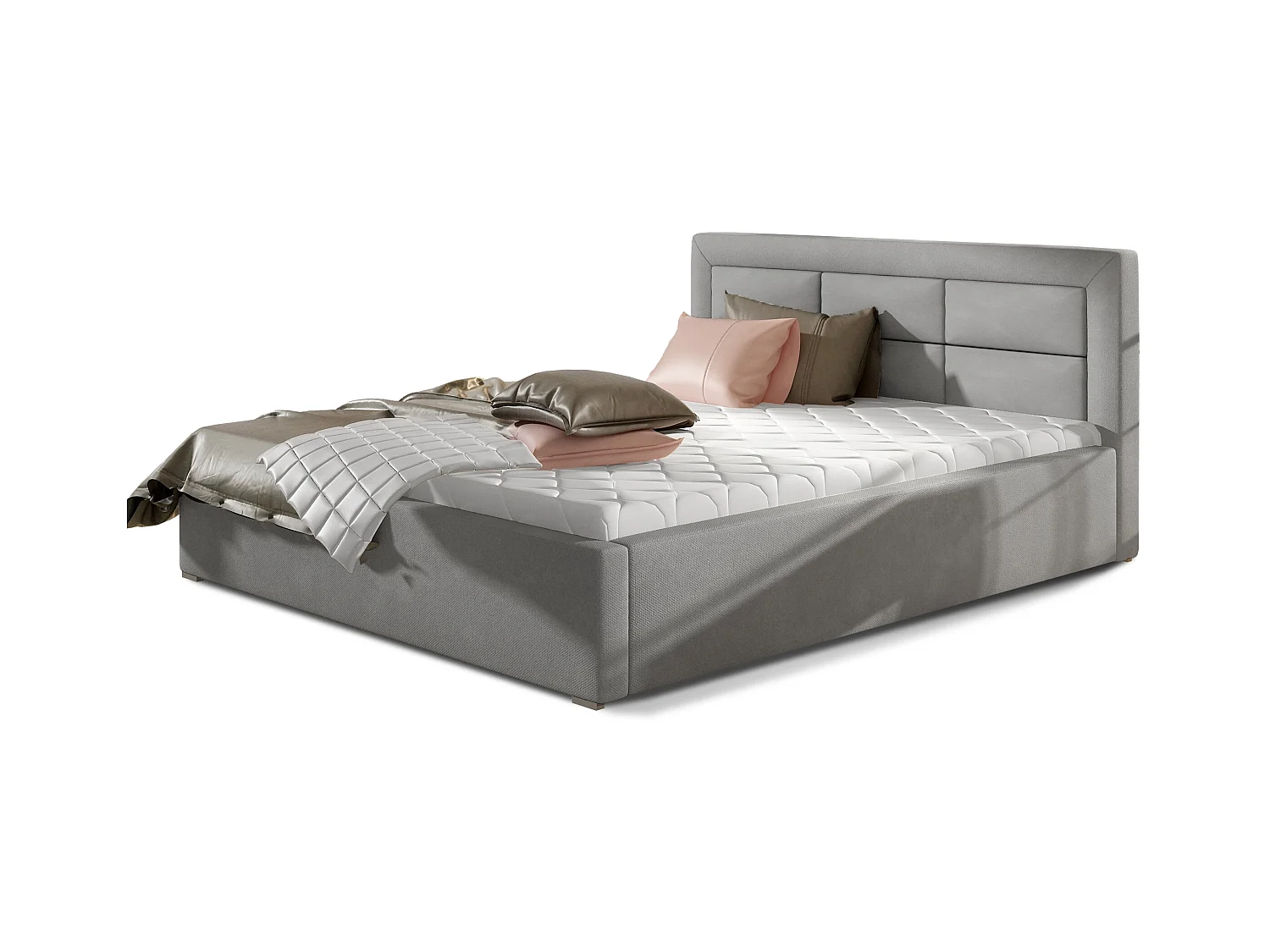 Lit moderne velours capitonné Rizaro-Couleur Gris clair-200x200-Version avec sommier