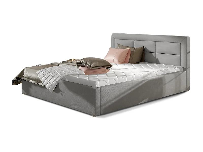 Lit moderne velours capitonné Rizaro-Couleur Gris clair-200x200-Version avec sommier