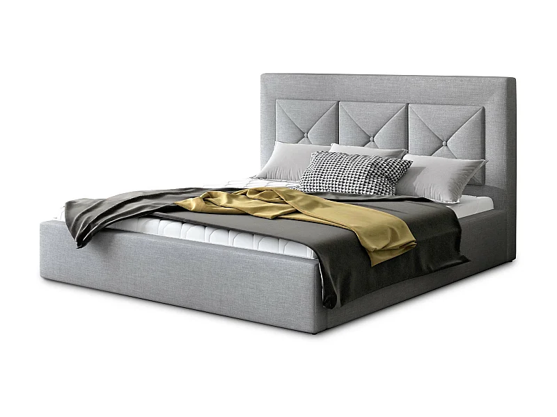 Lit double rembourré en tissu Clarin-Couleur Gris clair-180x200-Version coffre de rangement