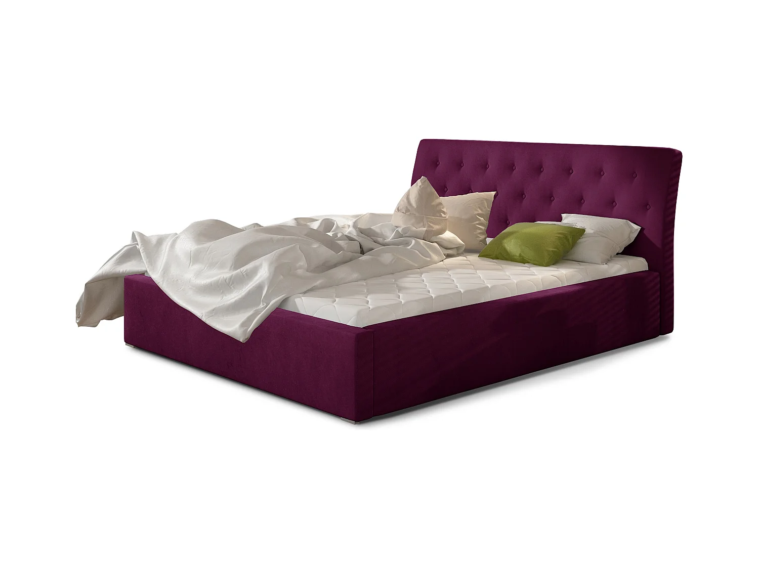 Lit velours capitonné Venizia-Couleur Magenta foncé-200x200-Version avec sommier