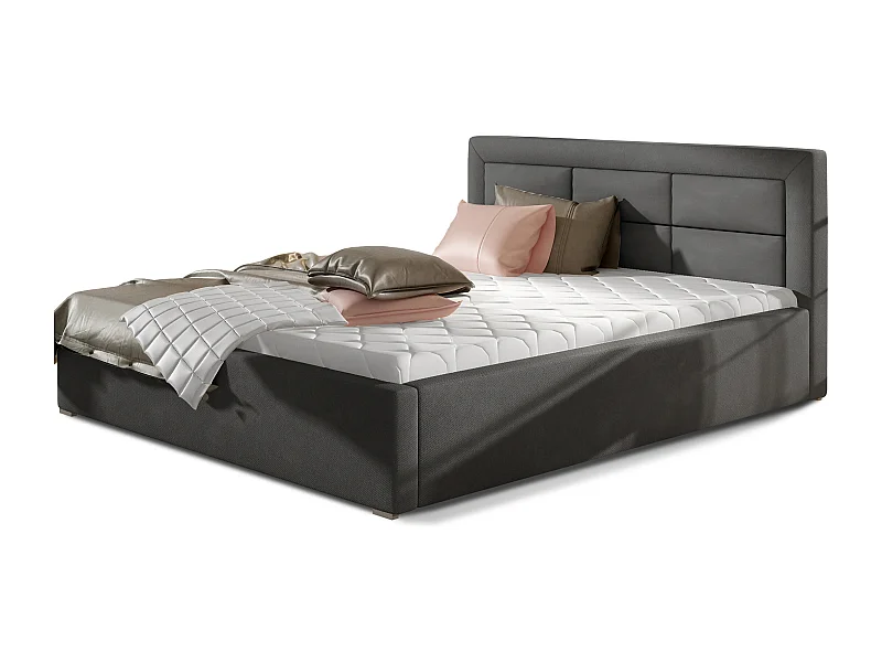 Rizaro modern gewatteerd fluwelen bed-Kleur Donkergrijs-Slapen 180x200cm-Versie opslagruimte