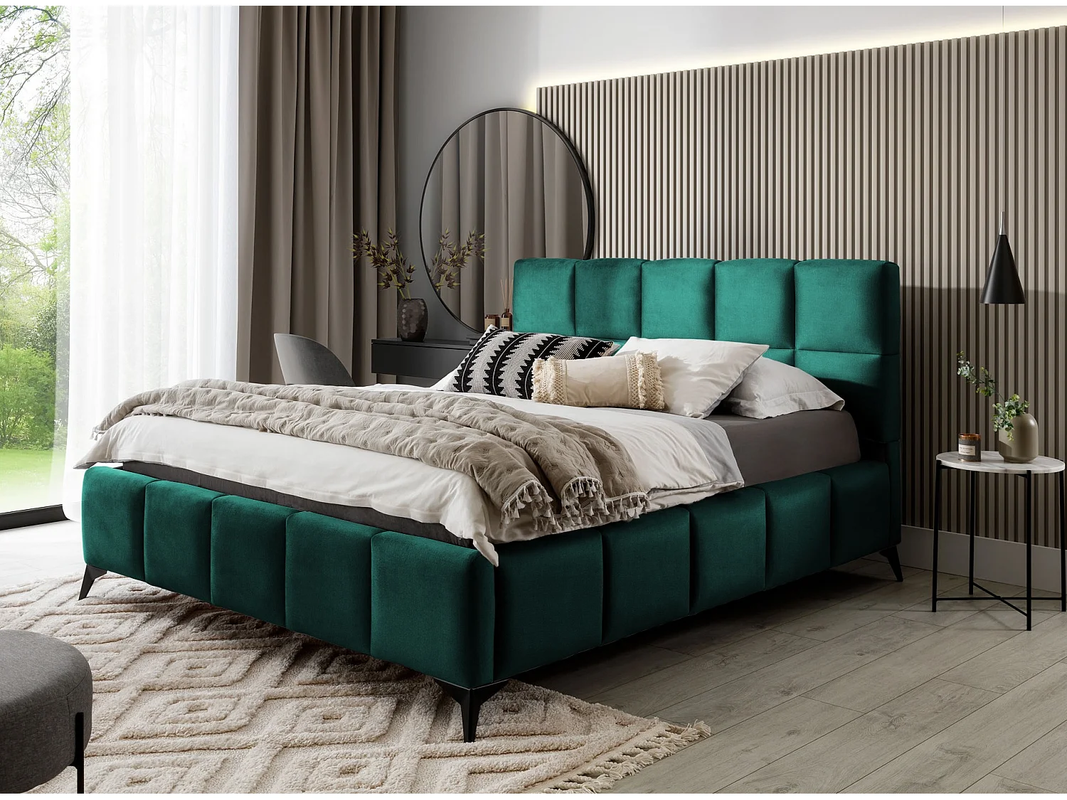 Lit coffre de luxe velours capitonné Mister-Couleur Vert sapin-180x200