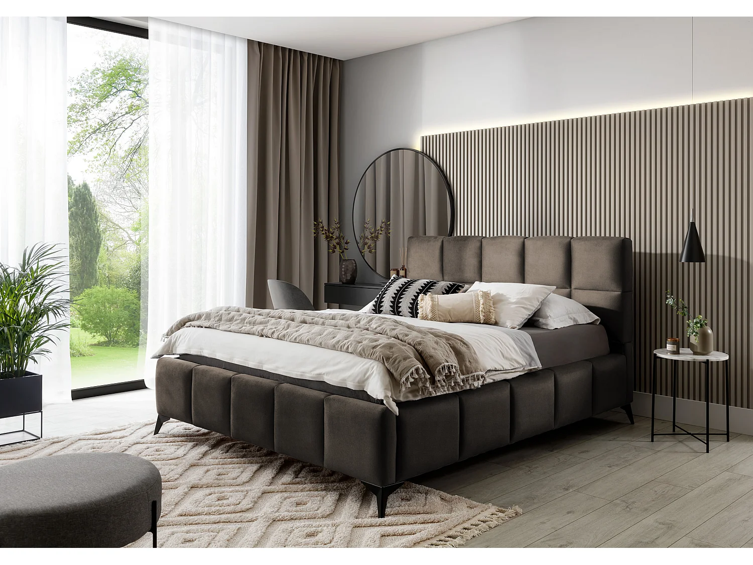 Mister luxe gewatteerd fluwelen opbergbed-Kleur Donker bruin-Slapen 180x200cm
