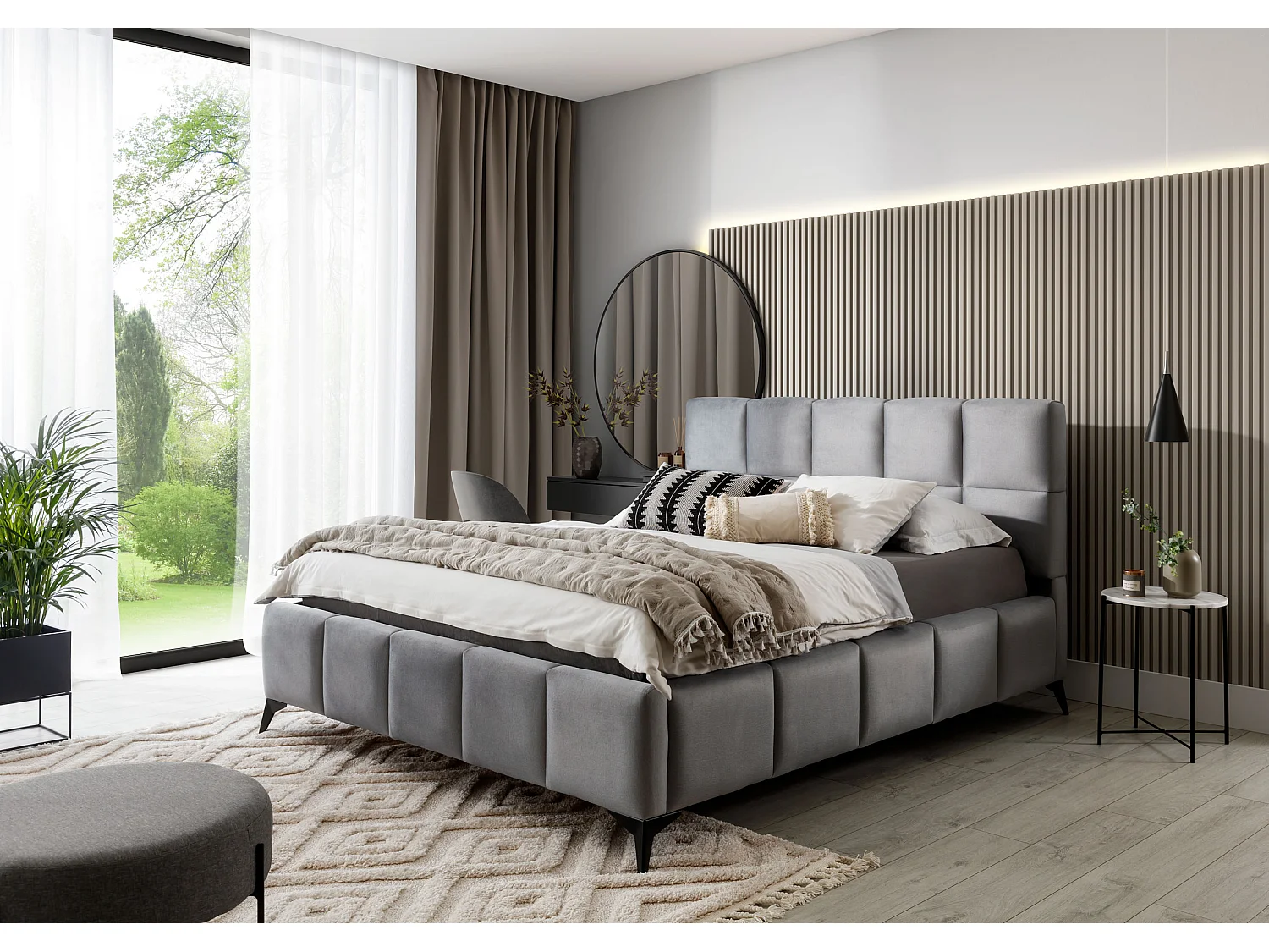Mister luxe gewatteerd fluwelen opbergbed-Kleur Grijs-Slapen 140x200cm